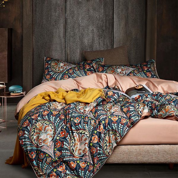 

bedding sets luxury bohemia style 3d printing 60s egyptian cotton linen pillowcases bed size duvet  cover 4pcs set sheet