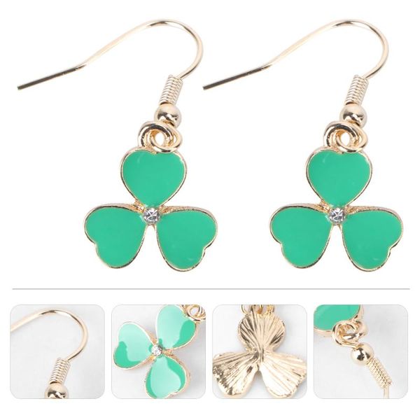 

pair of lady women earrings fashion shamrock alloy dangle & chandelier, Silver