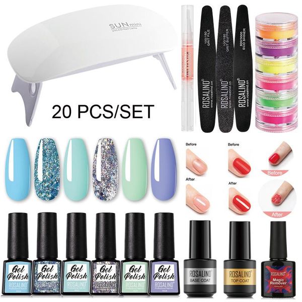 

nail gel rosalind 20pcs polish kit nails art manicure soak off shiny uv lamp base vernis semi permanent tool set, Red;pink