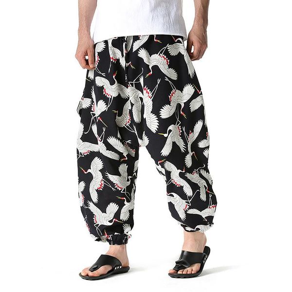 

men's pants 3d flying bird print harem baggy men harajuku streetwear joggers sweatpants hip hop casual jogging trousers pantalon, Black