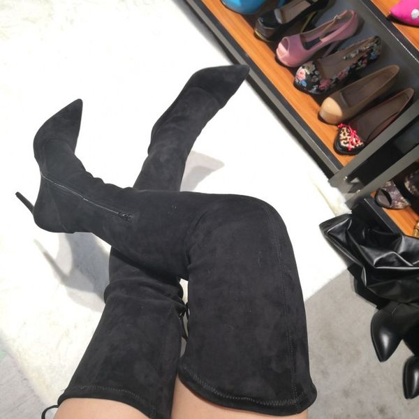 

boots olomm' arrival woman on her knee stiletto boots high heels pointed black toe shoes female plus me size 5-15 8xfp