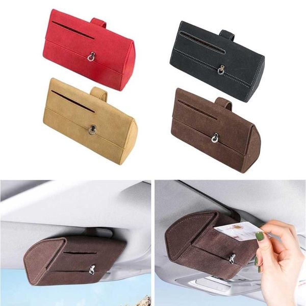 

car organizer interior accessories sun visor pu leather box auto sunglasses case eyeglasses holder universal sunshade k1ke