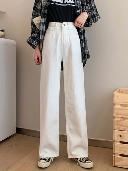 

women's jeans high waist pants small straight autumn thin loose hanging wide leg, Blue