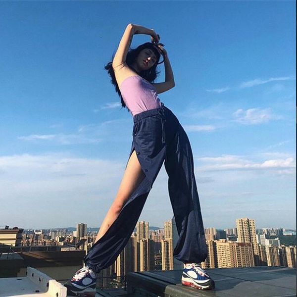 

jean female breeches, open screen on the side, ask for sweatpants., Blue