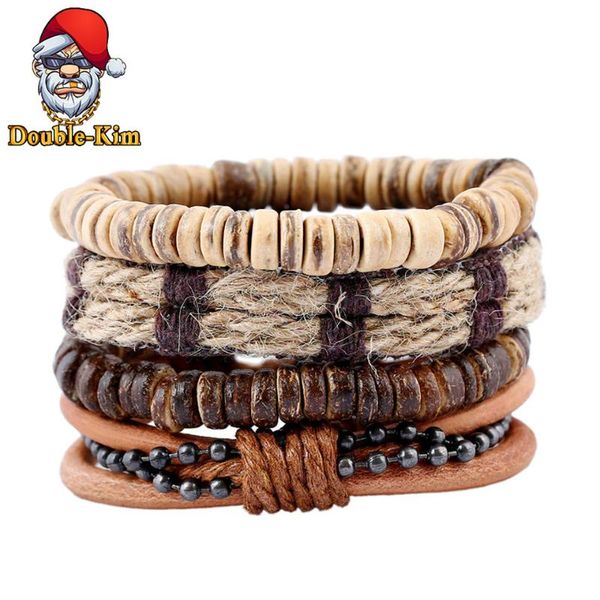 

4pcs/set contracted style weave leather rope bracelet hip-hop street culture pu man trendy men jewelry link, chain, Black