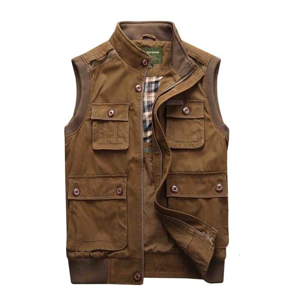 

jackets autumn winter fashion waistcoat cotton men casual many pocket sleeveless jackets stand colloar bomber vest plus size, Black;brown