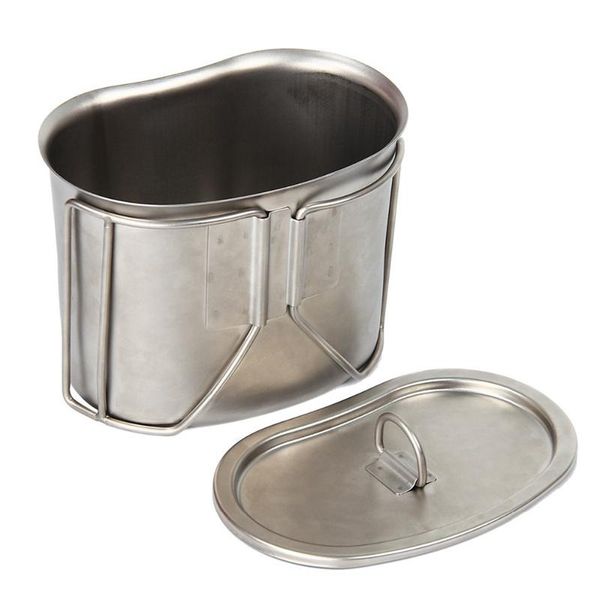 

stainless steel canteen cup 700ml portable with cover outdoor camping hiking pot water bottle