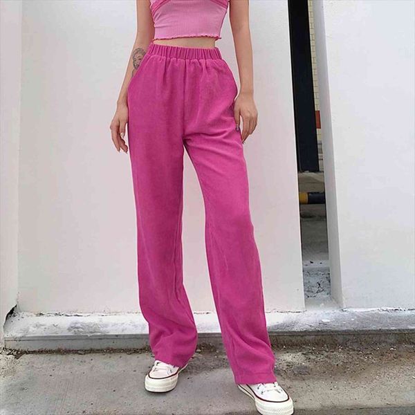 

ruched high waist baggy corduroy women pant spring autumn solid pink elastic straight trousers womens pocket sweatpants capris, Black;white