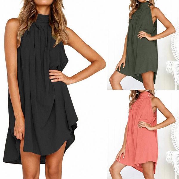 

kf-womens solid color irregular dress casual dresses, Black;gray