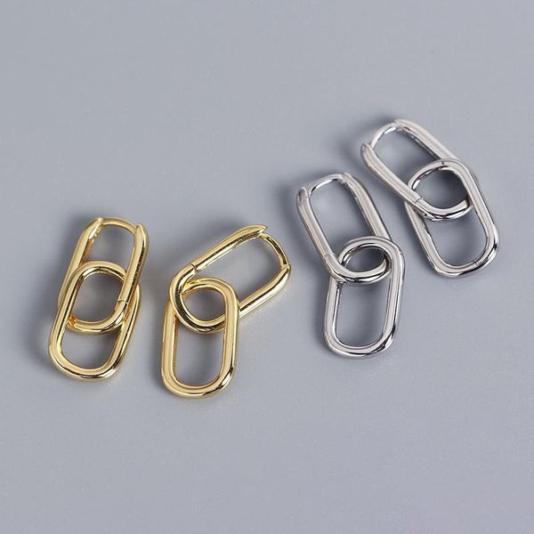 

hoop & huggie 925 sterling silver ins geometric oval fashion design earrings for women frosty metal wind ear buckle personality, Golden;silver