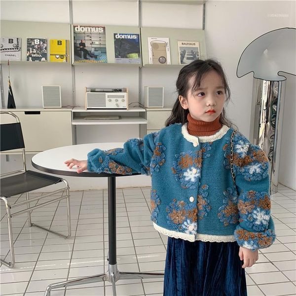 

jackets 2021 autumn winter girls fashion floral coat coats1, Blue;gray