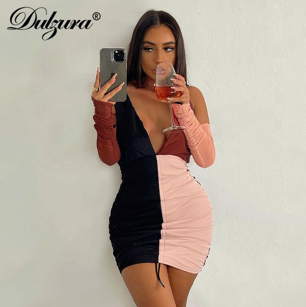 

patchwork women halter mini dress mesh gloves ruched dstring backless bodycon streetwear club 2021 spring summer, Black;white
