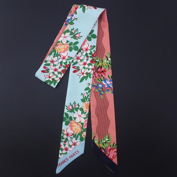 

scarves 2021 design coin floral print fashion silk scarf women luxury handle bag ribbons head small long, Blue;gray