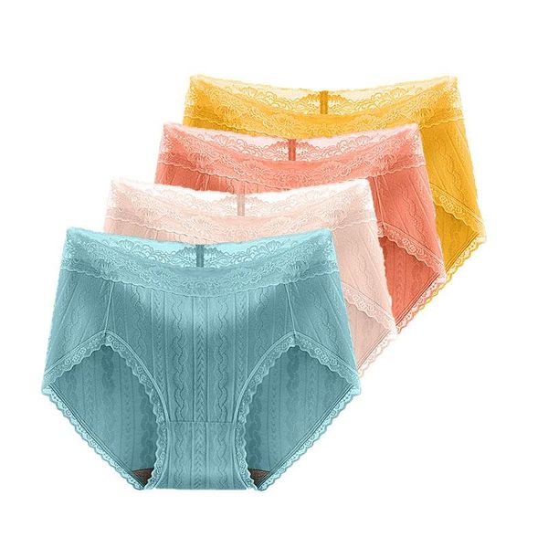 

women's panties 2021 for underwear lingerie female cotton seamless mid waist lace absorbent menstrual large size women 4pcs, Black;pink