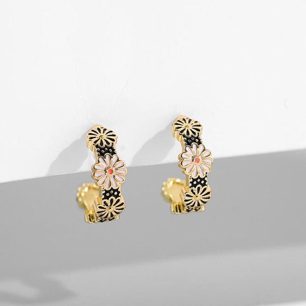 

hoop & huggie butterfly flower star enamel c-shape stud earrings for women korean cute vintage evil eye hand earring charm unique jewelry, Golden;silver