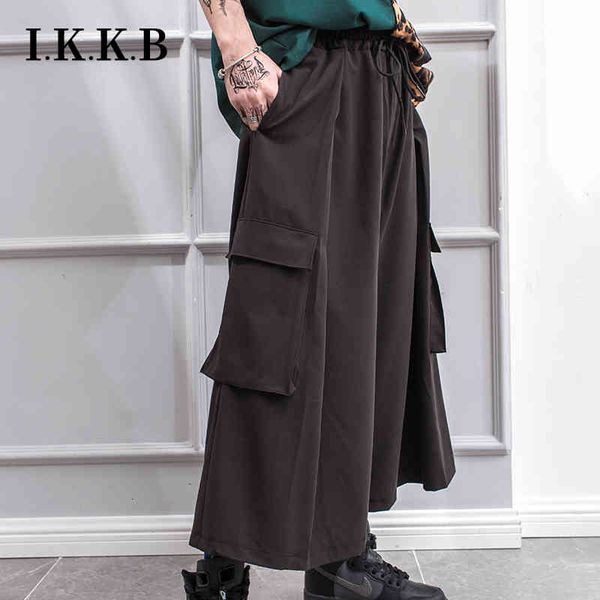 

pant spring and summer style of dark hair stylist big pocket overalls men wear leggings skirt pants kkfo, Black