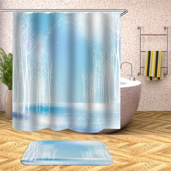 

3d solid color printing landscape shower curtain waterproof polyester fabric bathroom home curtains