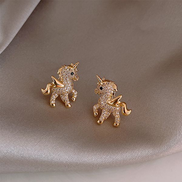 

925 silver diamond for women pony fashion stud earrings cute jewelry personalized accessories birthday christmas gifts, Golden