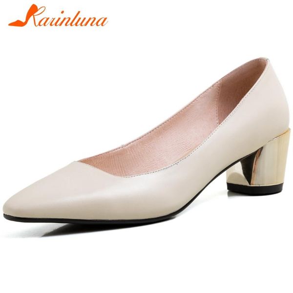 

dress shoes karin office ladies pointed toe pumps high chunky heels ol women soft all genuine leather, Black