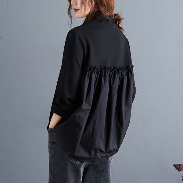 

oversized women autumn long sleeve t-shirt new 2021 autumn vintage turtleneck loose comfortable female black shirts s1546, White