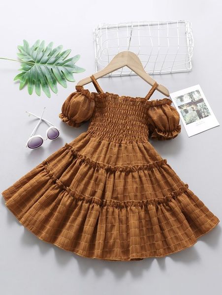 

toddler girls cold shoulder shirred a-line dress she, Red;yellow