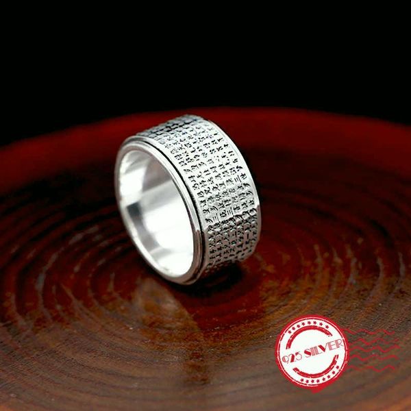 

sterling silver men's rings fashion jewelry handmade retro style six words mantra rotating shape 2021 love gifts cluster, Golden;silver