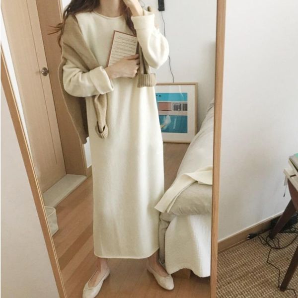 

casual dresses knitted dress autumn warm women's sweater thick cashmere long-sleeved bottoming over the knee 2021 tight robe, Black;gray