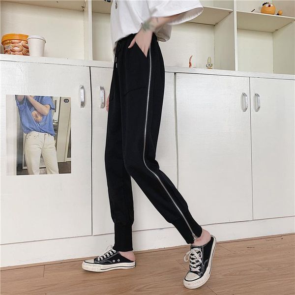 

women's pants & capris refreshing side zipper high-waisted all-match sports summer thin loose casual ankle length harem joggers, Black;white