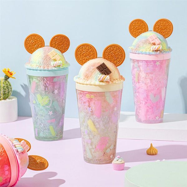 

450ml water cup summer crushed ice double layer cold storage creative modeling plastic cute girl mugs