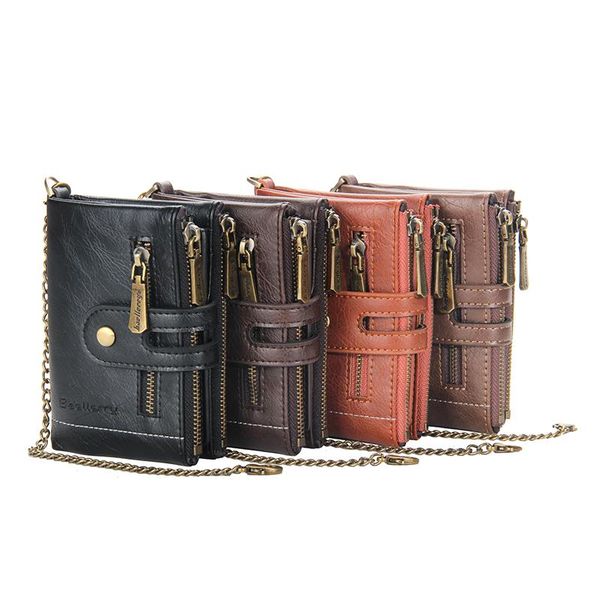 

wallets men's short wallet retro double zipper coin purse multi-card, Red;black