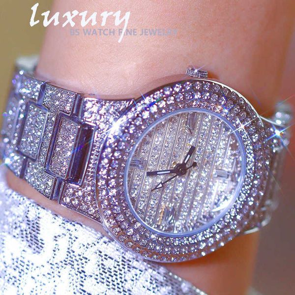 Bs Bee Sister Damenuhren Luxusmarke Diamant Einzigartige Uhr Frauen Silber Weibliches Armband Uhr Reloj Mujer 210527