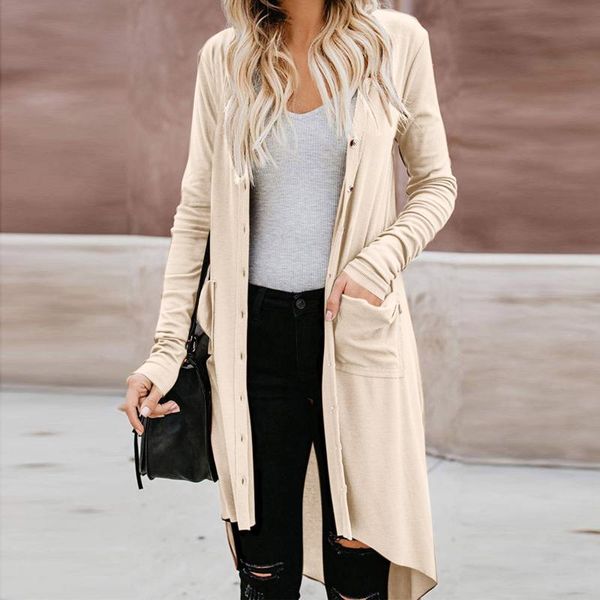 

women's knits & tees cardigan women office loose sweater casual coat elegant soild color long winter knitted jacket, White
