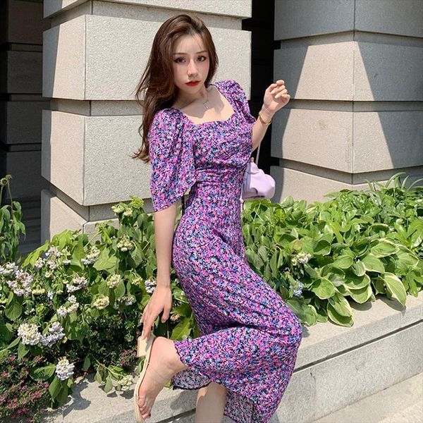 

long purple chiffon floral summer womens dress runway vintage elegant wrap boho casual party beach vacation dresses, Black;gray