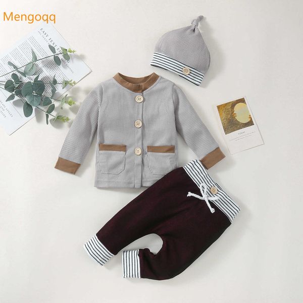 Neue Baby Junge Mädchen Tops Langarm Tasche Kinder Hose Neugeborenen Hut Jungen Outfits Hemd Mantel Hosen Hut 3 stücke set Herbst Kleidung 3-18 m G1023