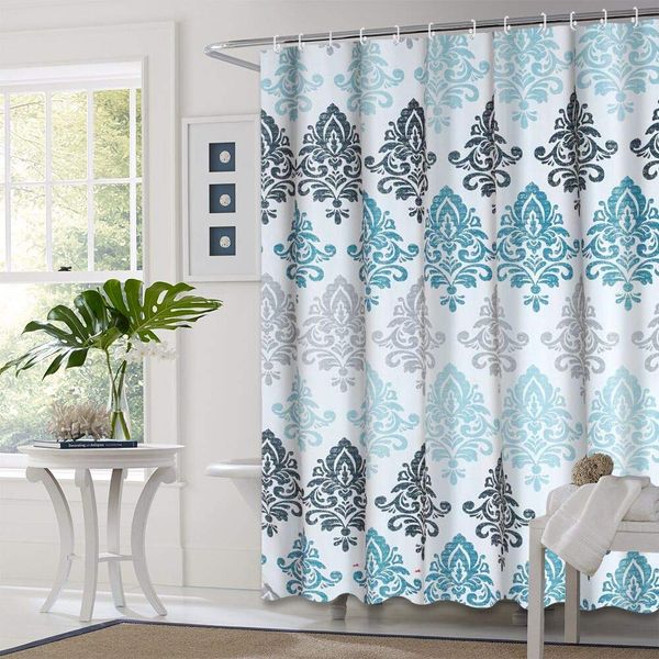 

shower curtain, waterproof shower curtain set polyester damask bathroom shower curtain with 12 hooks - 72 x 72 inch