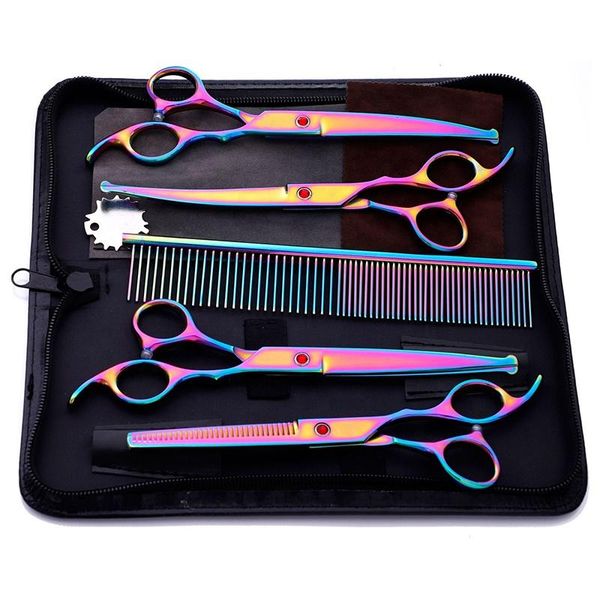 

hair scissors 7 inch violet round tip curved thinning cutting comb grooming dog set