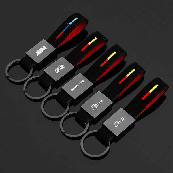 

keychains embroidered m three color sports audi sline volkswagen r mercedes benz amg suede car key ring, Silver