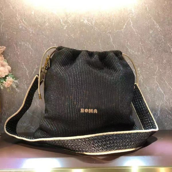 

pouch bag straw woven handbag raffia crossbody bags pack fashion letter detchable drawstring shoulder strap golden hardware high two size