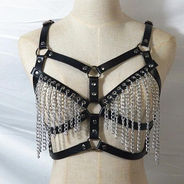 

belts leather harness belt body chain bondage lingerie goth adjustable cage bra dance festival halloween punk wear for women, Black;brown