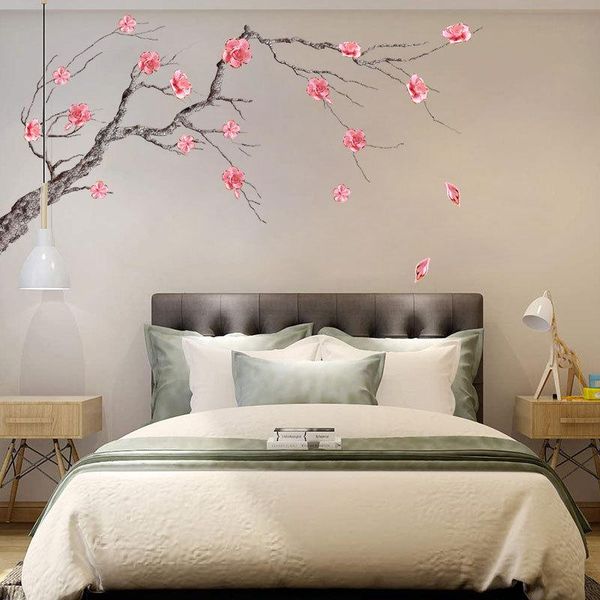 

wall stickers chinease style pink plum blossom tree branch decals for living room bedroom reading pvc mural