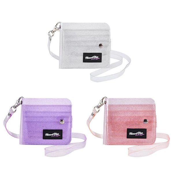 

storage bags women wallet purple transparent female purse coin card holder set short section with lanyard portable