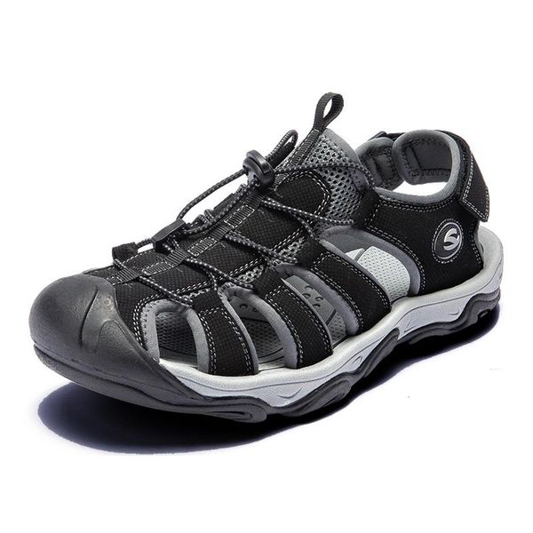 

men's sandals extra large size 46 2021 beach shoes trend plus fertilizer increase soft bottom sports leather, Black