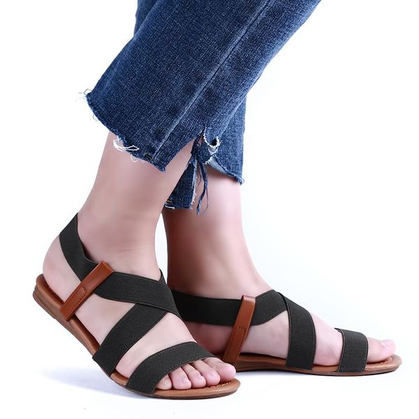 

summer fashion women sandals flats open toe beach shoes roman zapatos mujer sandalias plus size 41, Black