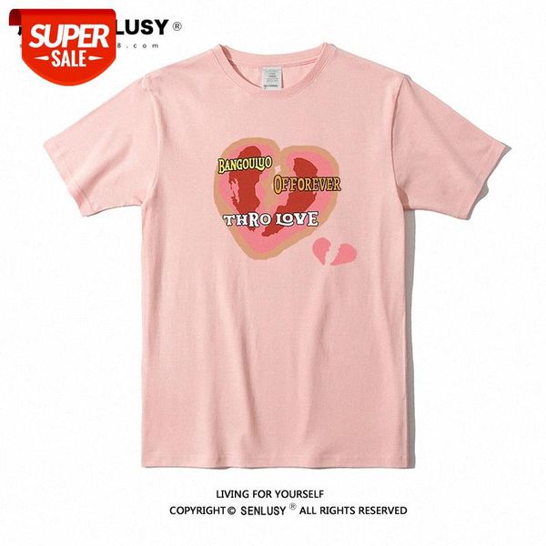 

flowing broken love pure cotton short-sleeved men's loose casual t-shirt male and female student couple suit #5y2m, White;black