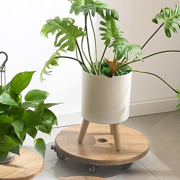 

removable tray universal flower pot wheels round wooden lockable patio roller plant drain stand planters & pots