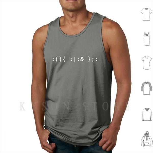 

bash fork bomb unix linux hacker shell command white text design tank vest sleeveless cli coder computer, White;black