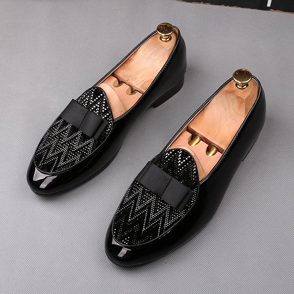 

dress shoes fashion designer wedding for men black bow with rhinestone flat man party formal prom business