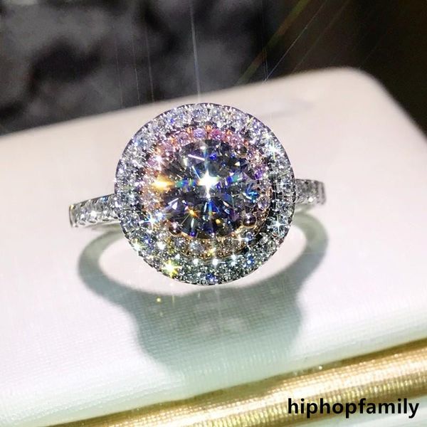 

wedding fashion round cut pink&white cz diamond gemstone engagement rings for women jewelry, Slivery;golden