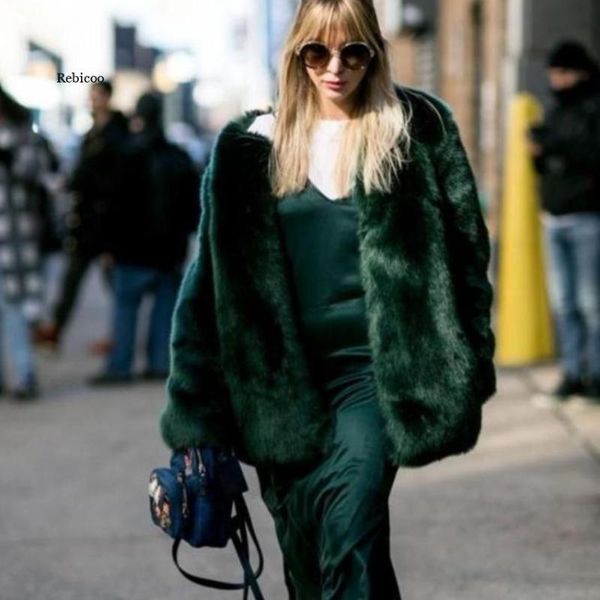 

women's fur & faux women green coats winter thick streetwear and jackets female brand warm, Black
