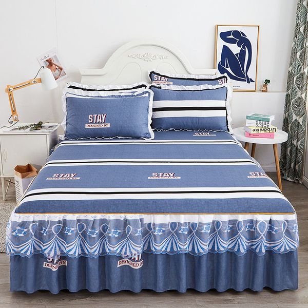 

bed skirt ins princess lace sheet king/que ding set floral summer spread ruffle textile with 2pcs pillowcases j8029 5iir